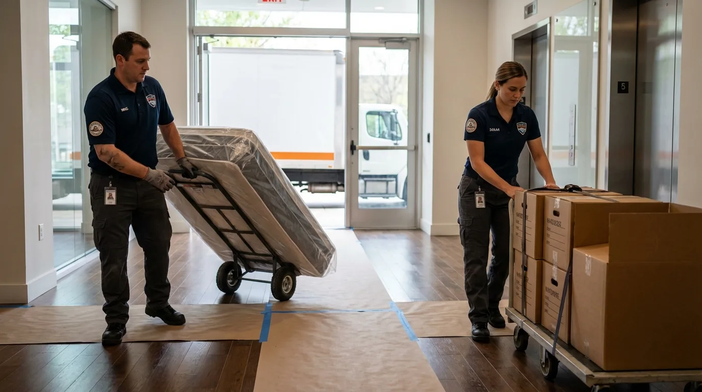 Professional apartment movers loading elevator in Kekaha, HI
